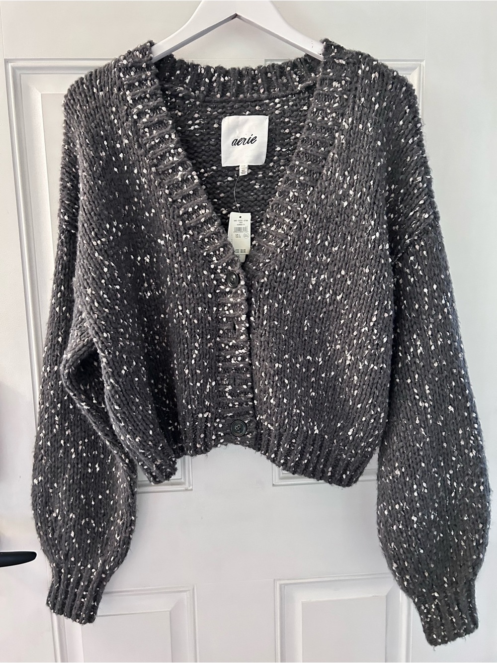 aerie Charcoal Speckled V-Neck Cropped Cardigan